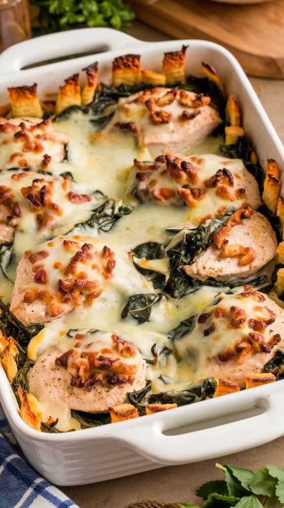 Keto low carb Healthy Spinach Artichoke Chicken Bake Recipe