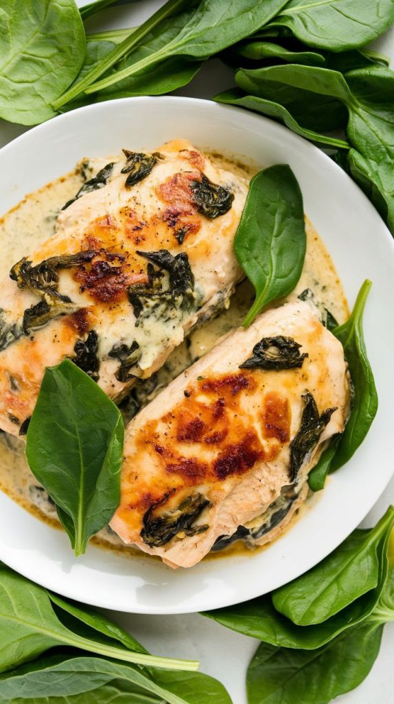 Keto low carb Healthy Spinach Artichoke Chicken Bake Recipe