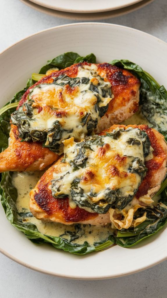 Keto low carb Healthy Spinach Artichoke Chicken Bake Recipe