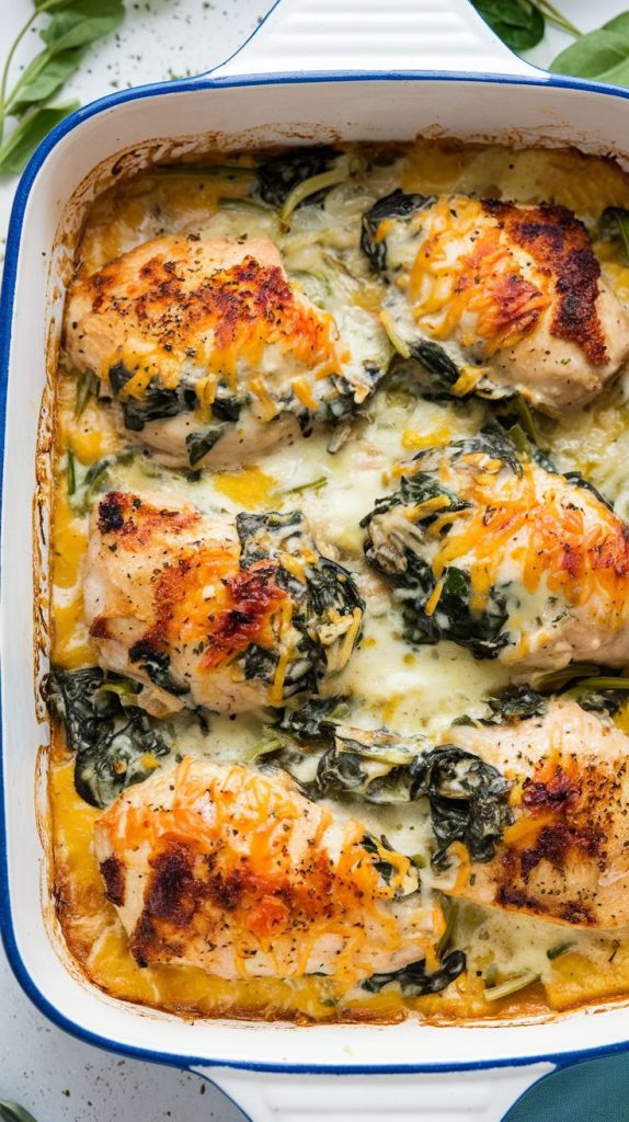 Keto low carb Healthy Spinach Artichoke Chicken Bake Recipe