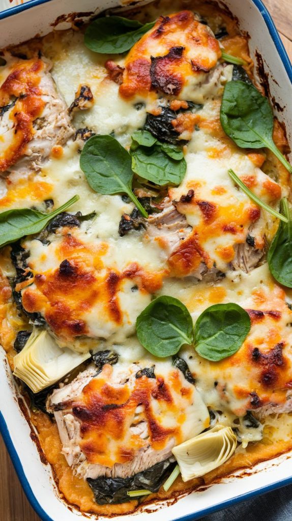 Keto low carb Healthy Spinach Artichoke Chicken Bake Recipe