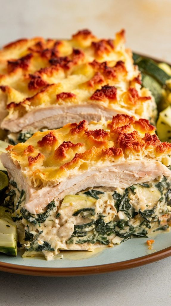 Keto low carb Healthy Spinach Artichoke Chicken Bake Recipe