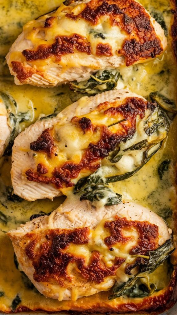 Keto low carb Healthy Spinach Artichoke Chicken Bake Recipe