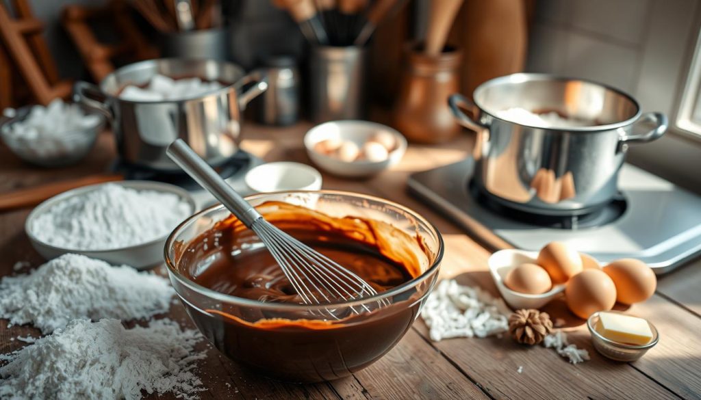 making German chocolate cake