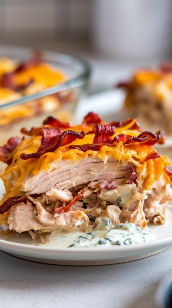 Keto low carb Chicken Bacon Ranch Casserole Recipe