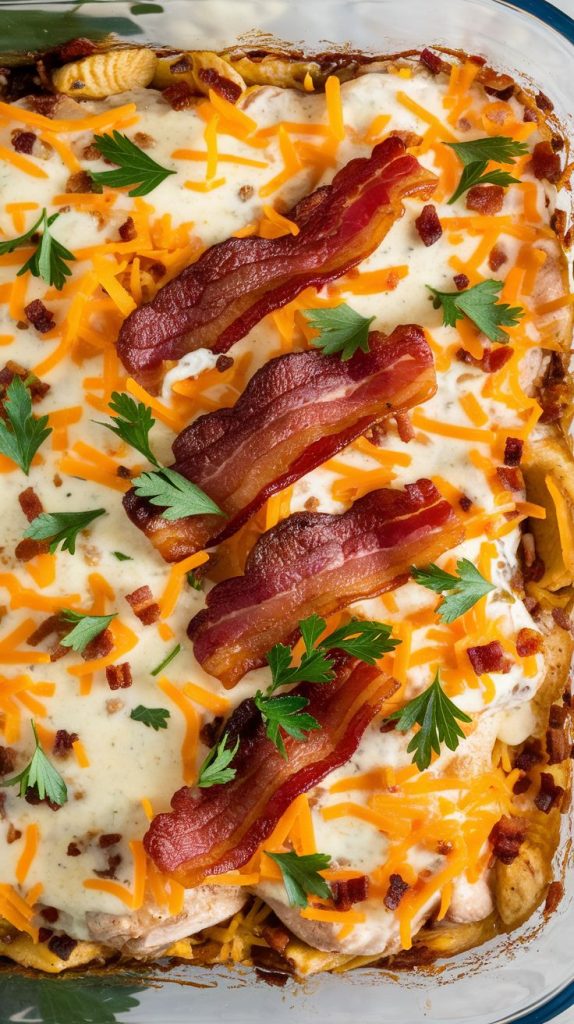 Keto low carb Chicken Bacon Ranch Casserole Recipe