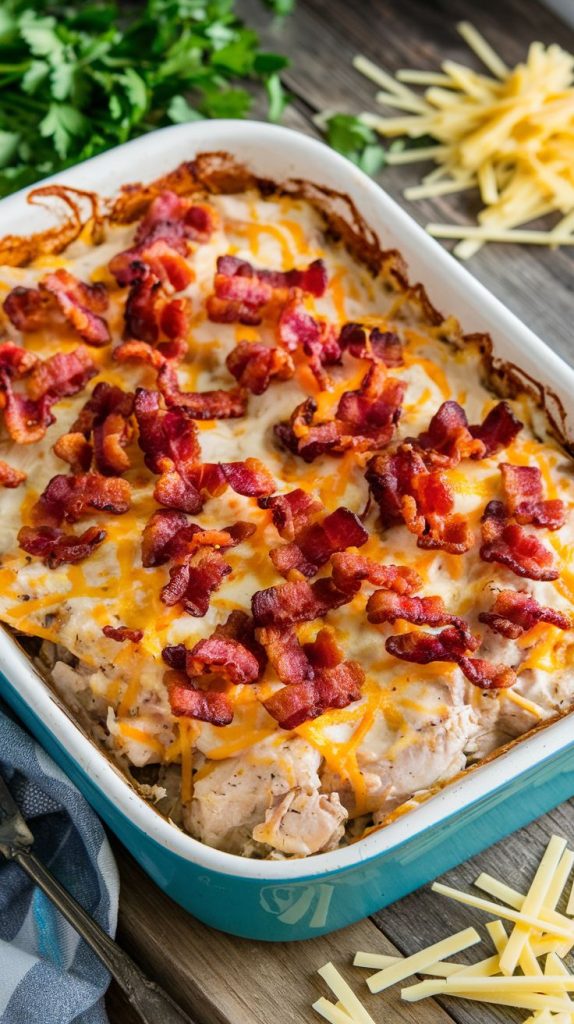 Keto low carb Chicken Bacon Ranch Casserole Recipe