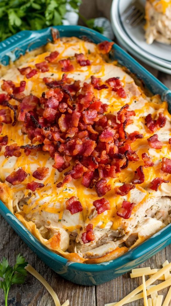 Keto low carb Chicken Bacon Ranch Casserole Recipe