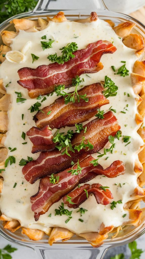 Keto low carb Chicken Bacon Ranch Casserole Recipe