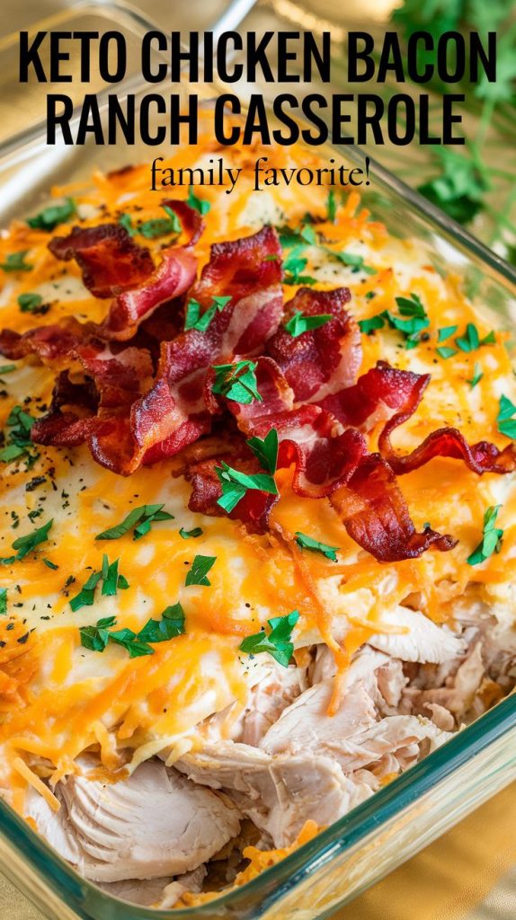 Keto low carb Chicken Bacon Ranch Casserole Recipe