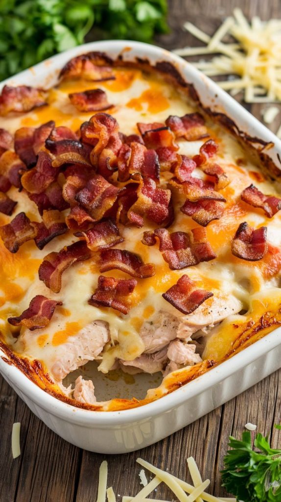 Keto low carb Chicken Bacon Ranch Casserole Recipe