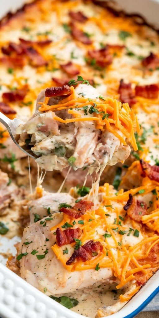 Keto low carb Chicken Bacon Ranch Casserole Recipe