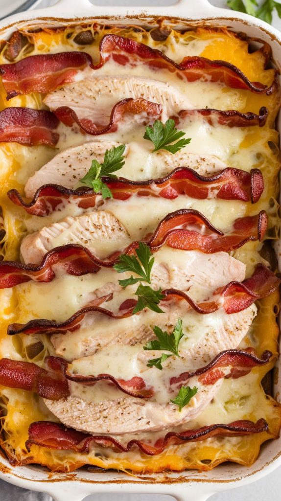 Keto low carb Chicken Bacon Ranch Casserole Recipe