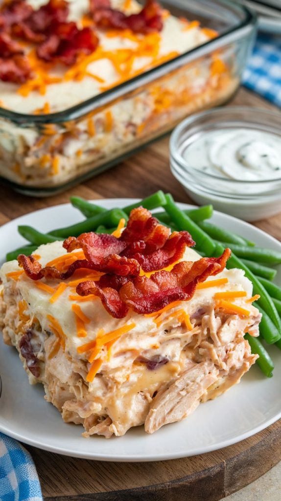 Keto low carb Chicken Bacon Ranch Casserole Recipe