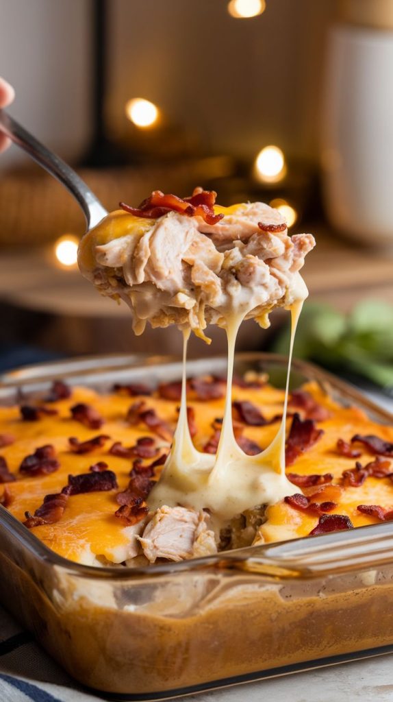 Keto low carb Chicken Bacon Ranch Casserole Recipe