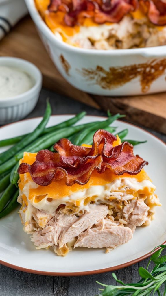 Keto low carb Chicken Bacon Ranch Casserole Recipe