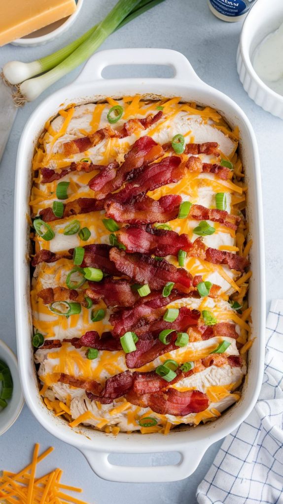 Keto low carb Chicken Bacon Ranch Casserole Recipe