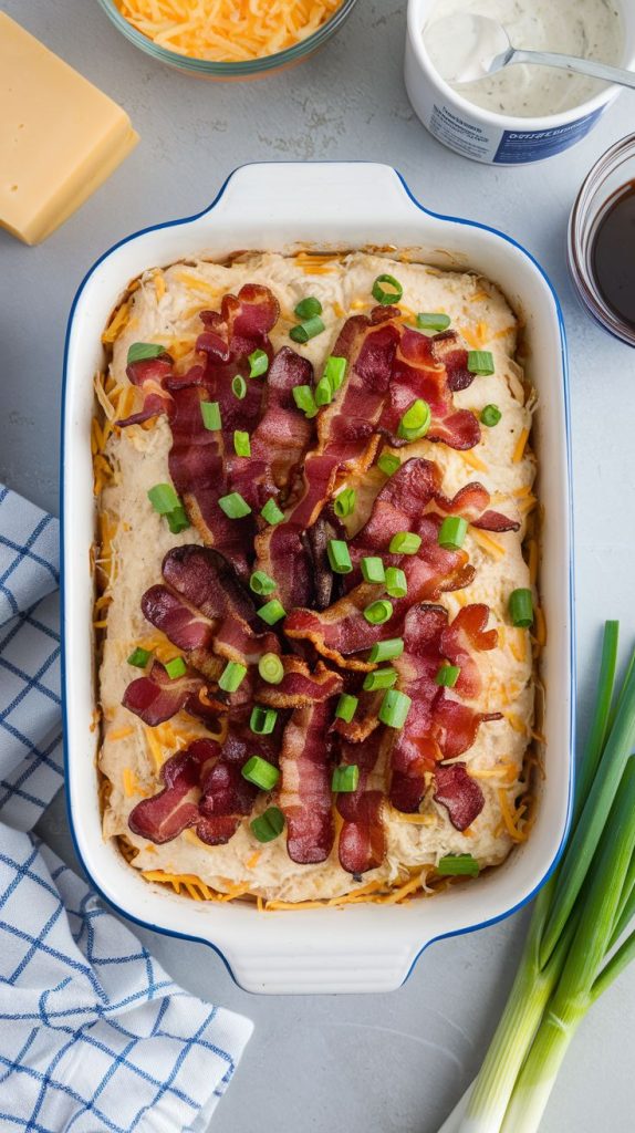 Keto low carb Chicken Bacon Ranch Casserole Recipe