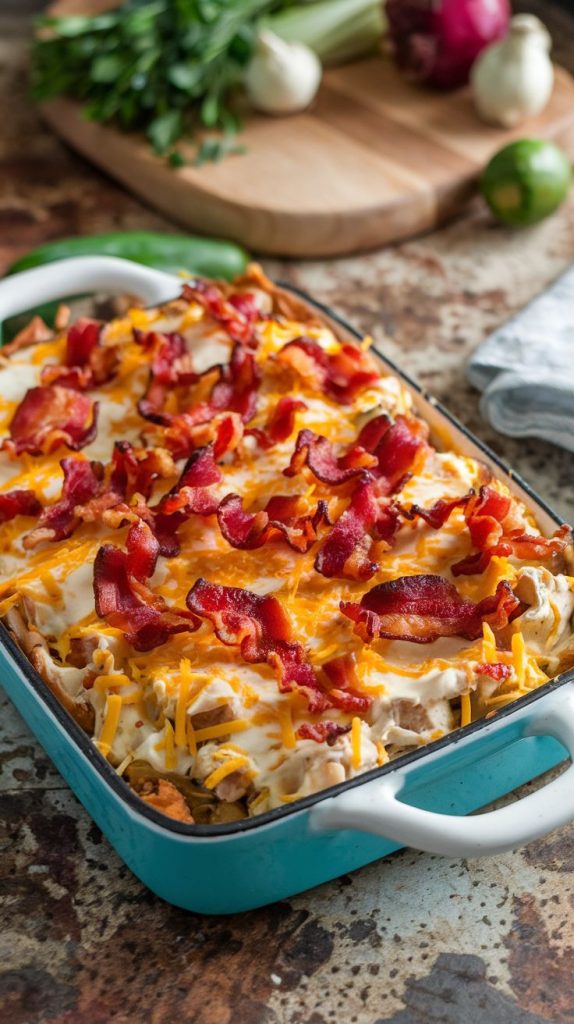 Keto low carb Chicken Bacon Ranch Casserole Recipe