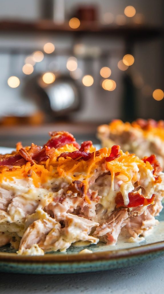 Keto low carb Chicken Bacon Ranch Casserole Recipe