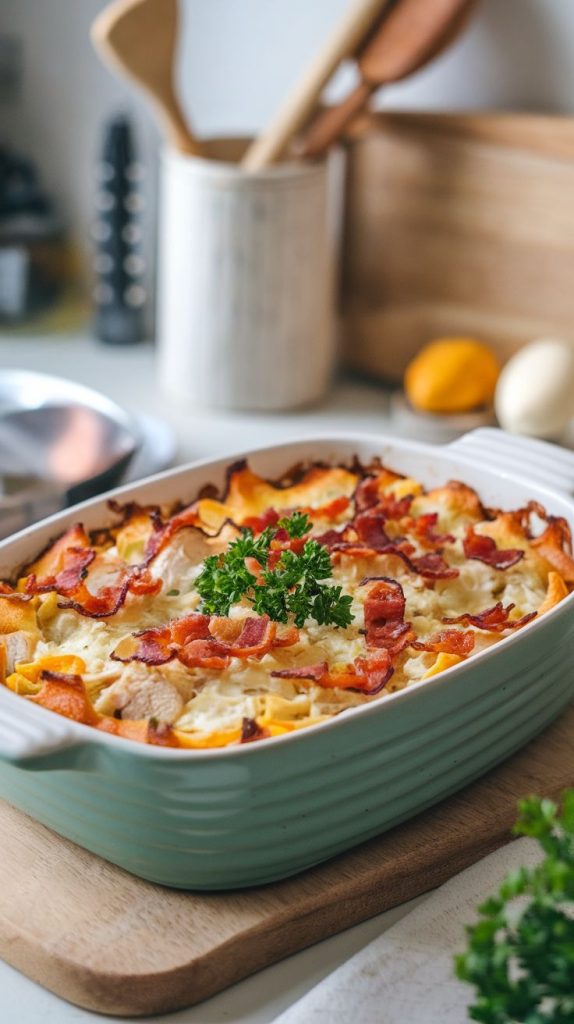 Keto low carb Chicken Bacon Ranch Casserole Recipe