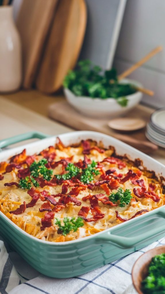 Keto low carb Chicken Bacon Ranch Casserole Recipe