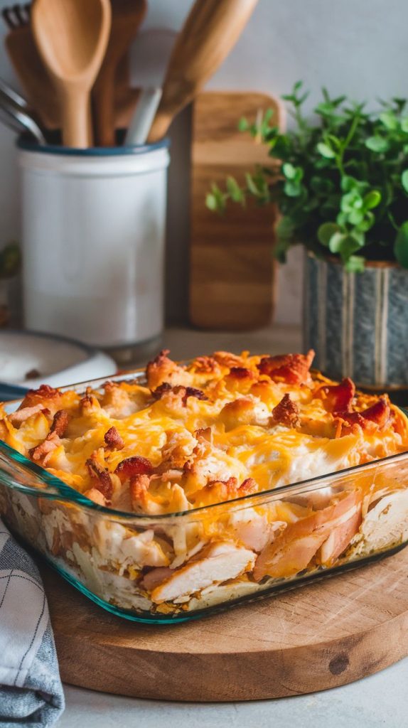 Keto low carb Chicken Bacon Ranch Casserole Recipe