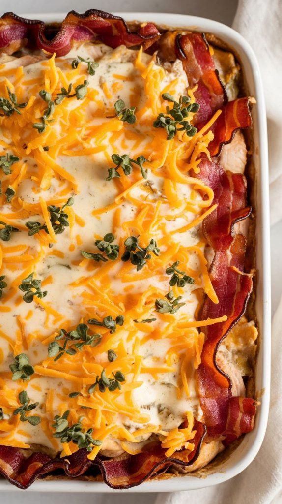 Keto low carb Chicken Bacon Ranch Casserole Recipe