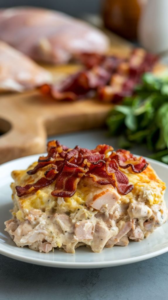 Keto low carb Chicken Bacon Ranch Casserole Recipe