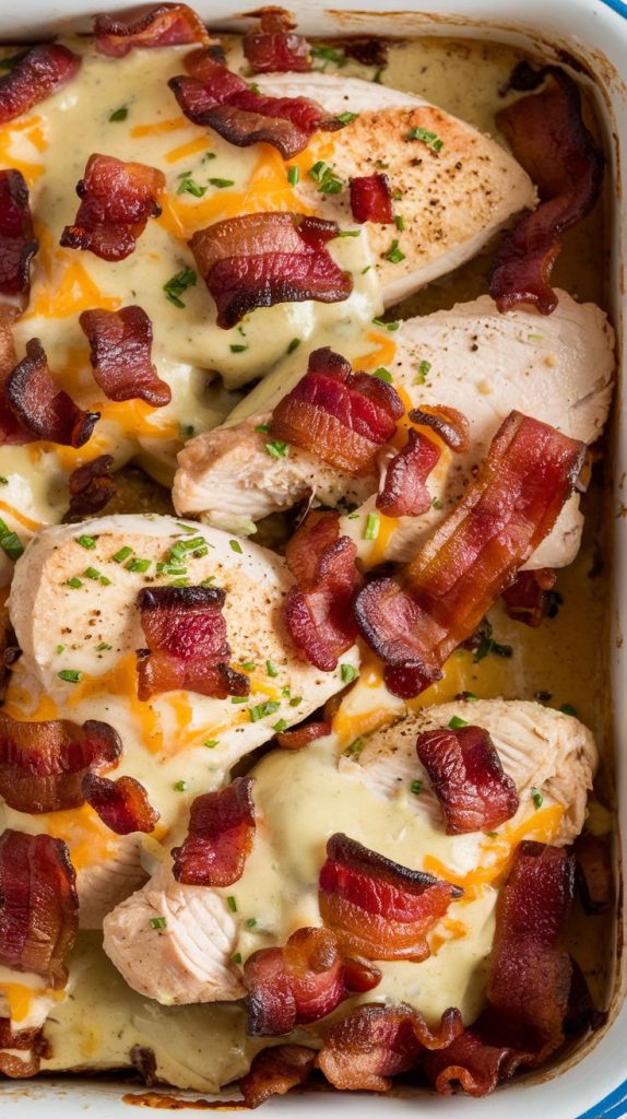 Keto low carb Chicken Bacon Ranch Casserole Recipe