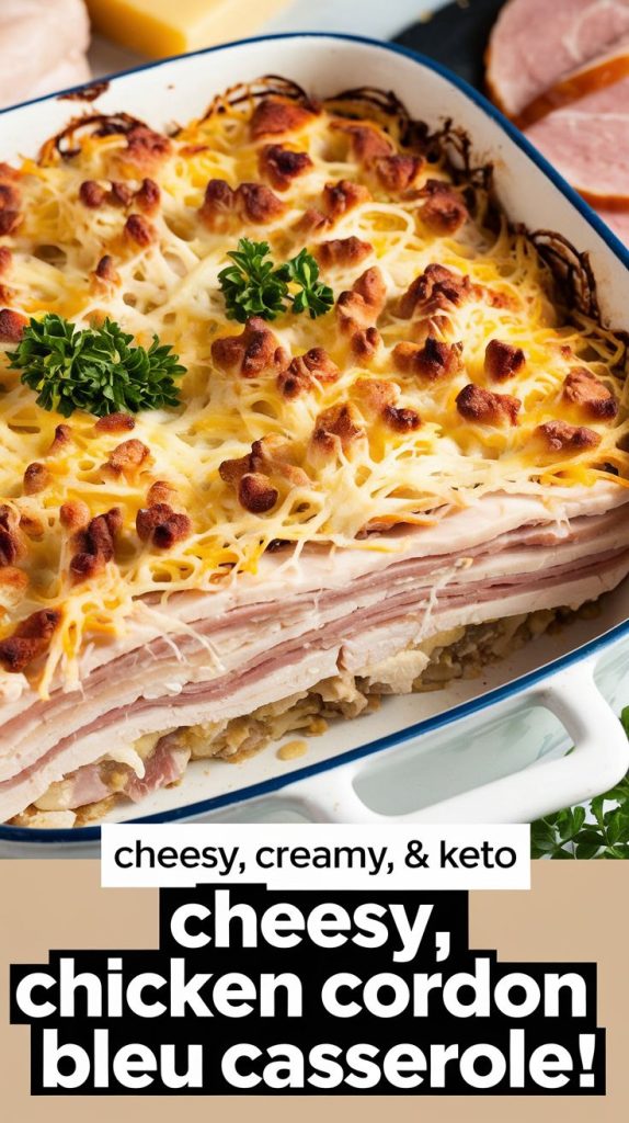 Keto low carb Chicken Cordon Bleu Casserole Recipe