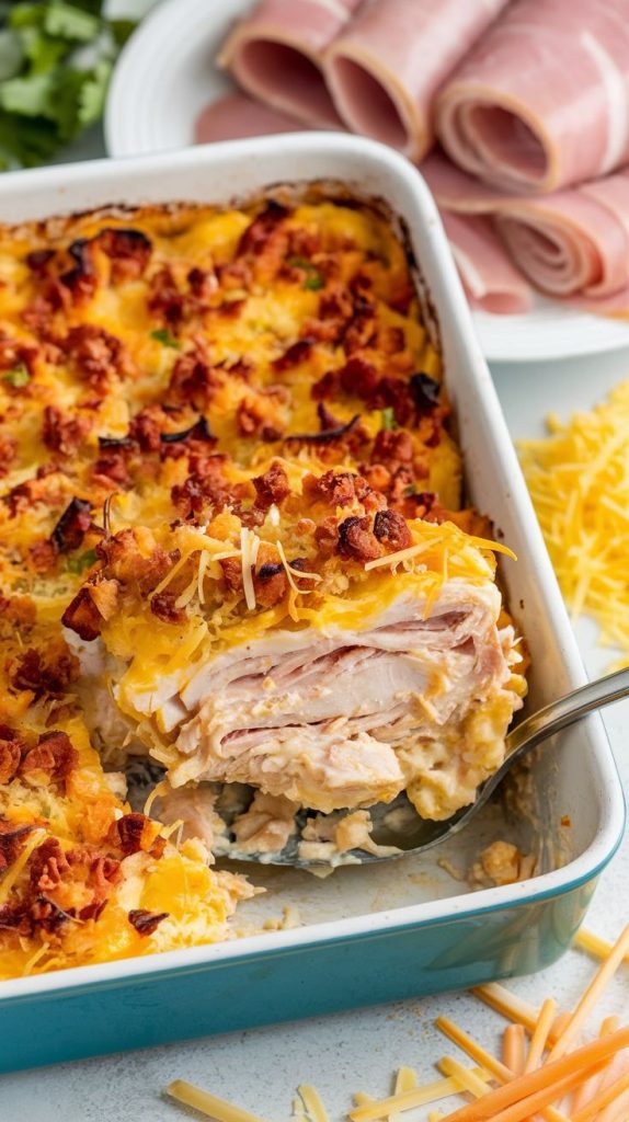 Keto low carb Chicken Cordon Bleu Casserole Recipe