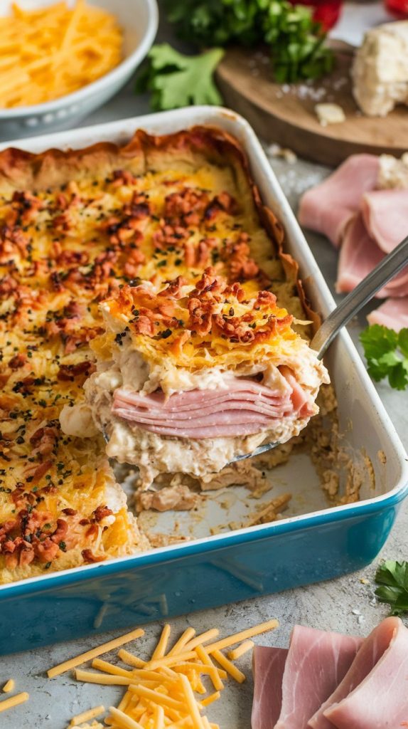 Keto low carb Chicken Cordon Bleu Casserole Recipe