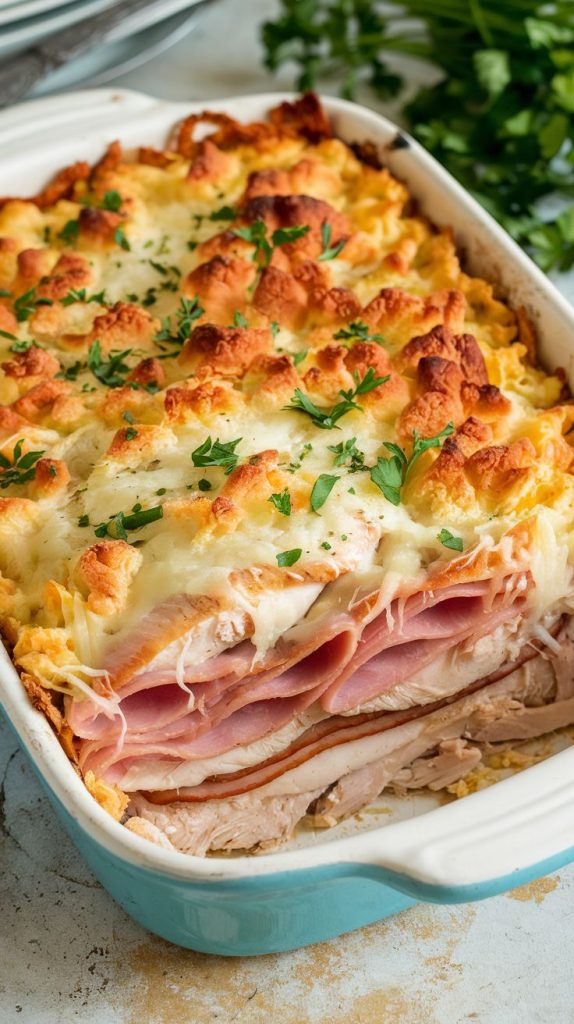 Keto low carb Chicken Cordon Bleu Casserole Recipe