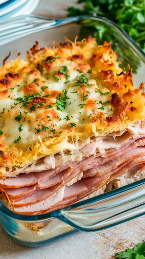 Keto low carb Chicken Cordon Bleu Casserole Recipe