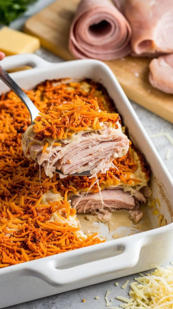 Keto low carb Chicken Cordon Bleu Casserole Recipe