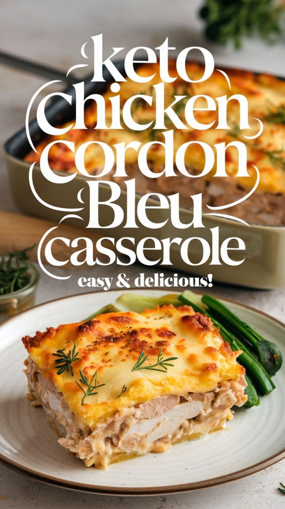 Keto low carb Chicken Cordon Bleu Casserole Recipe