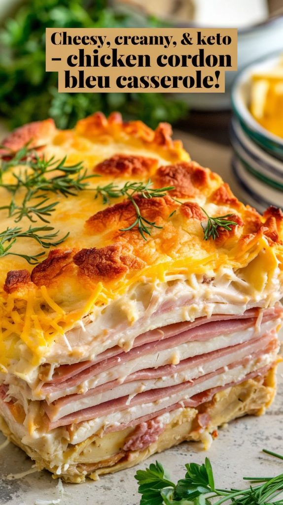 Keto low carb Chicken Cordon Bleu Casserole Recipe