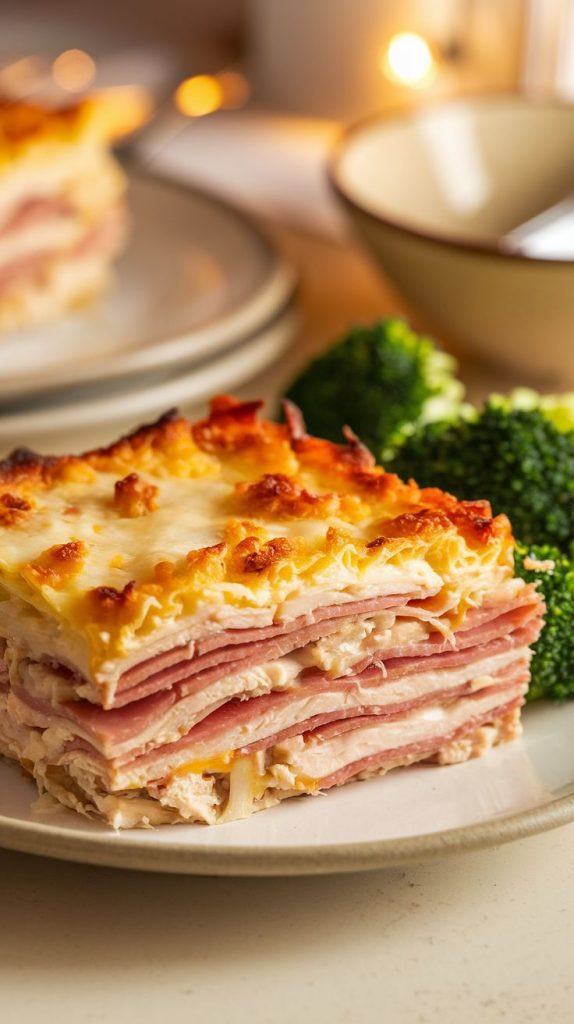 Keto low carb Chicken Cordon Bleu Casserole Recipe