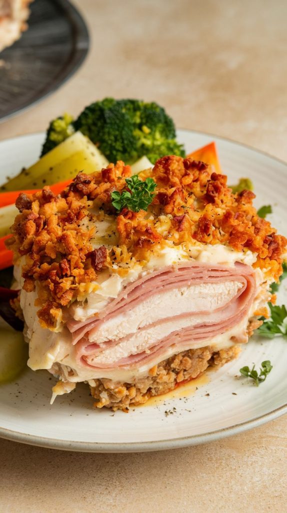 Keto low carb Chicken Cordon Bleu Casserole Recipe