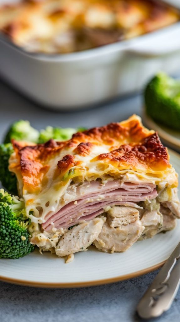 Keto low carb Chicken Cordon Bleu Casserole Recipe